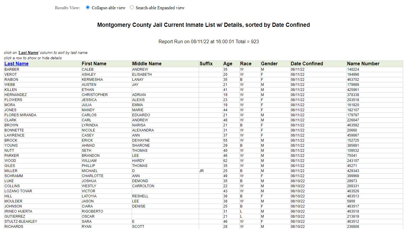 Jail Roster - Montgomery County, Texas